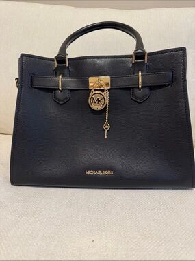 Michael Kors Black Leather Satchel with Gold Accents